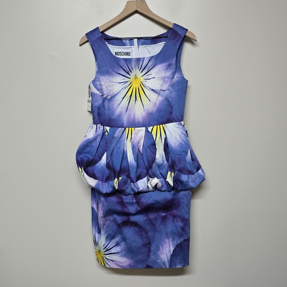 Moschino Couture Womens Purple Floral Printed Bubble Knee Length Dress Sz 40 (6)